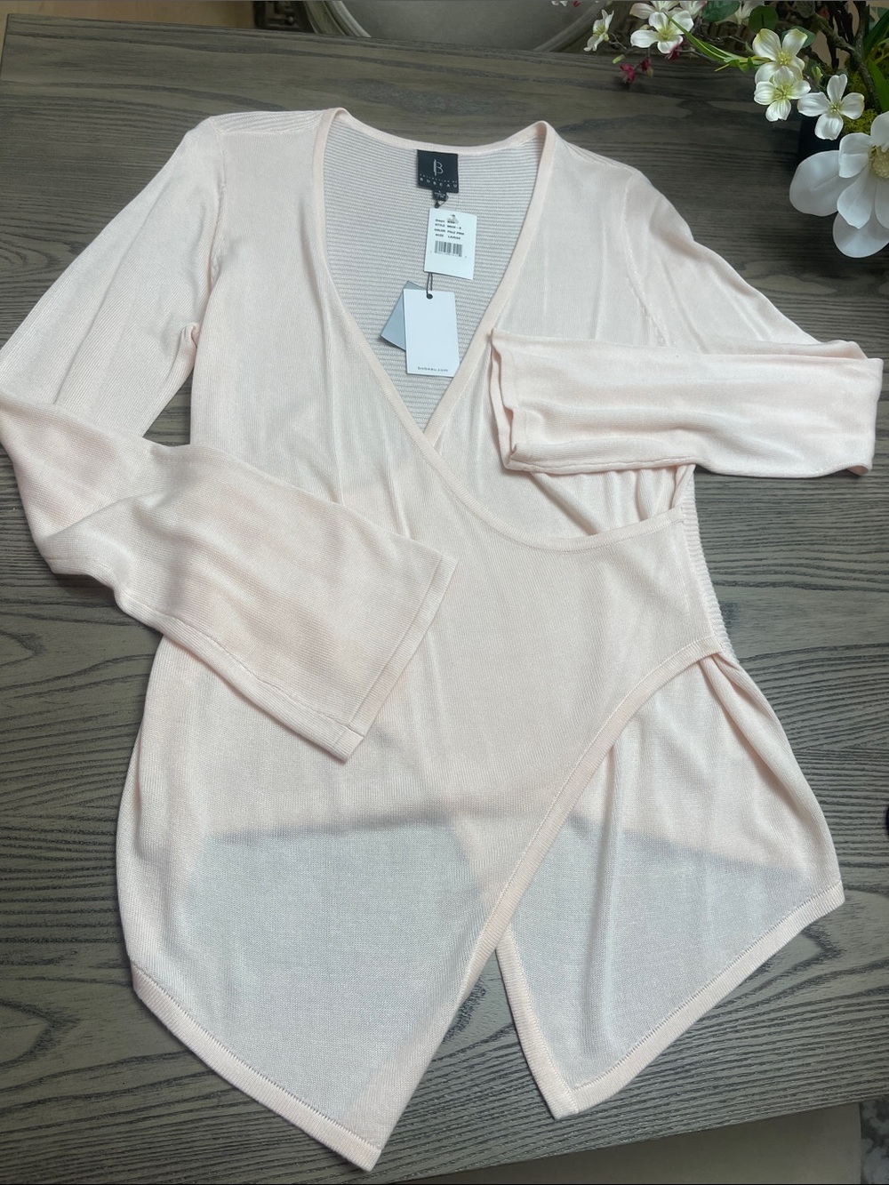 bobeau Pale Blush Wrap Knit Top